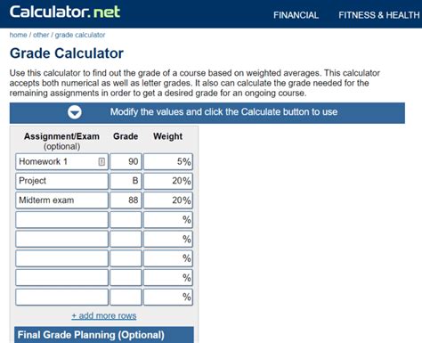 final grade calculator weighted categories